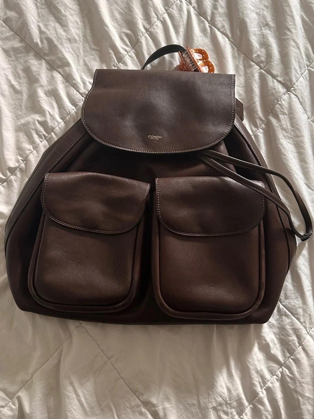 Coach Crosby Leather Backpack in Deep brown with Gold Accents
